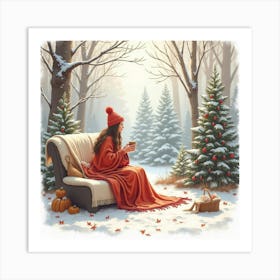 An English Winter Afternoon With Cozy Blankets And Hot Drinks, Watercolor 1 Art Print