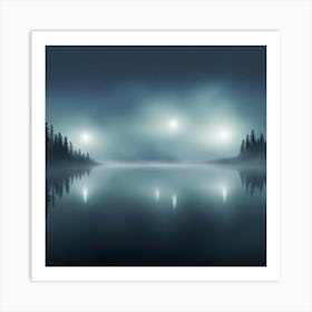 Misty Lake At Night Art Print