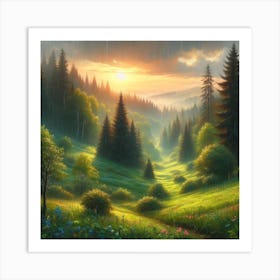 Sunset In The Forest Art Print