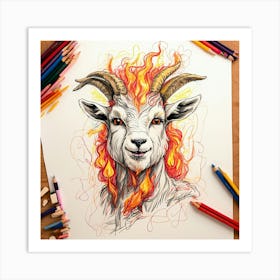 Goat With Flames 4 Art Print