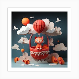 Cat In A Hot Air Balloon Art Print