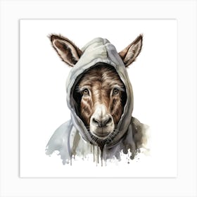 Watercolour Cartoon Mule In A Hoodie Art Print