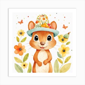 Floral Baby Squirrel Nursery Illustration (32) Art Print