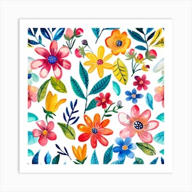 Watercolor Bibrant Flowers Art Print