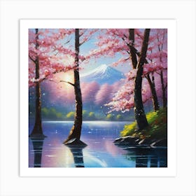 Cherry Blossoms By The Lake 2 Art Print