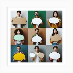 Group Of People Holding Speech Bubbles 3 Art Print