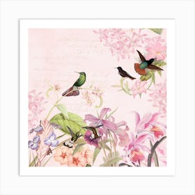 Hummingbirds And Tropical Flowers Art Print
