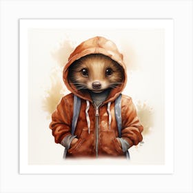 Watercolour Cartoon Echidna In A Hoodie 3 Art Print