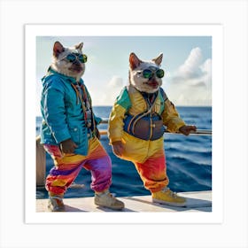 Two Cats On A Boat 2 Art Print