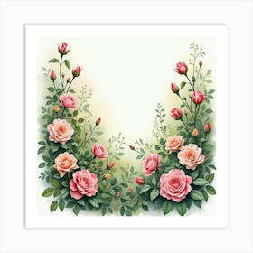 Classic English Garden With Roses, Watercolor With Lush Blooms 1 Art Print