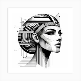 Cleopatra Head - Abstract Line Art Illustration 277 Art Print