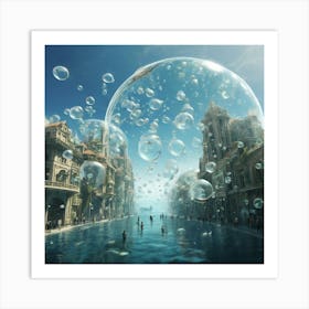 Cityscape With Bubbles Art Print