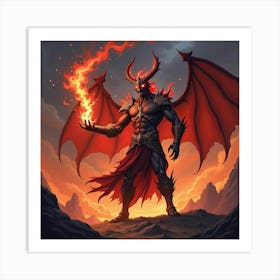 Demon King Casting Dark Magic In Fiery Lands, Colorful 1 Art Print