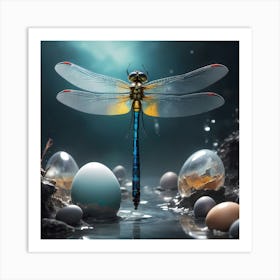 Dragonfly On Eggs Póster