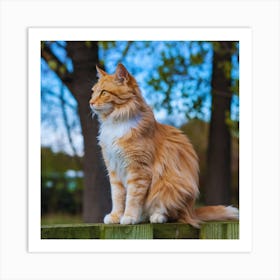 Orange Cat Sitting On Fence Art Print