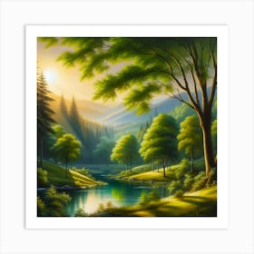 Sunset In The Forest Art Print