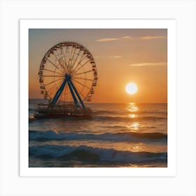 Sunset With Ferris Wheel Art Print