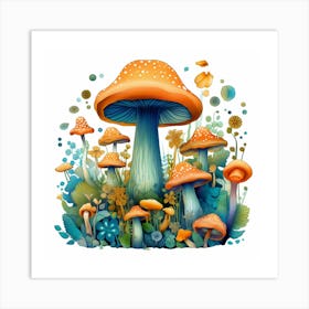 Mushrooms In The Garden 3 Art Print