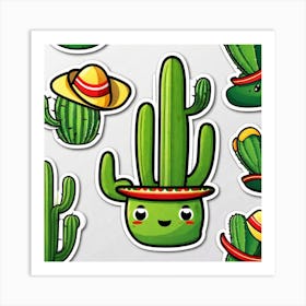 Mexico Cactus With Mexican Hat Sticker 2d Cute Fantasy Dreamy Vector Illustration 2d Flat Cen (8) Art Print