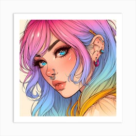 Cute Girl With Colorful Hair Art Print