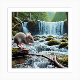 Mouse In A Waterfall 1 Art Print