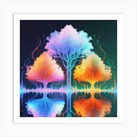 Three Colorful Trees in neon colors Art Print