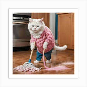 Cat Cleaning 1 Art Print