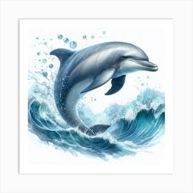 Sea Dolphin In Motion, Sea Dolphin Watercolour Art Print 4 Art Print