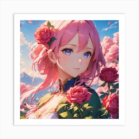 Anime Girl With Pink Hair Art Print