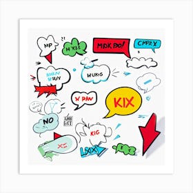 Cartoon Speech Bubbles And Arrows Set Hand Drawn Style Exaggerated Shapes Bold Outlines Vibrant (4) Art Print