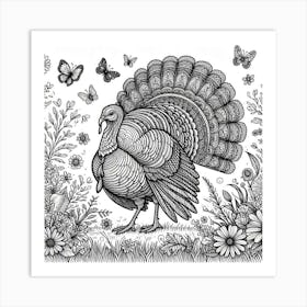 Line Art turkey 2 Art Print