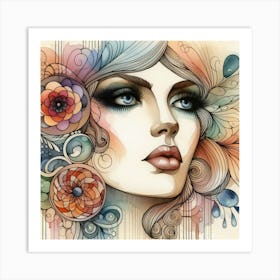 Girl With Flowers 7 Art Print