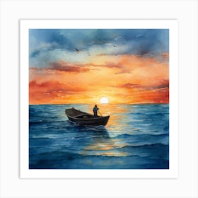 Fishing Boat At Sunset Art Print