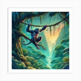 Monkey In The Jungle Art Print