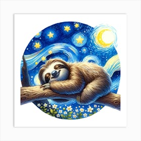 Sloth in Starry Night Art Print