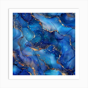 Abstract Blue Gold Marble Art Print