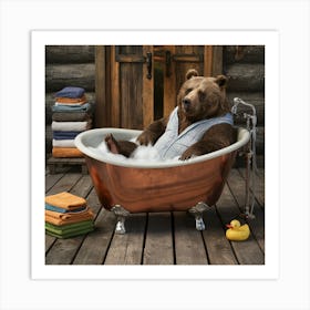 Bear In A Bathtub Bathroom 1 Art Print