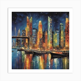 Vibrant City Lights Exploring Urban Artistry and Skyline Majesty Art Print