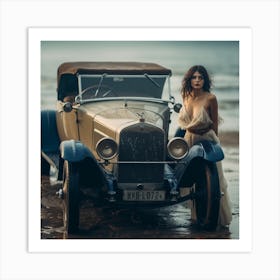 Old Car On The Beach Art Print