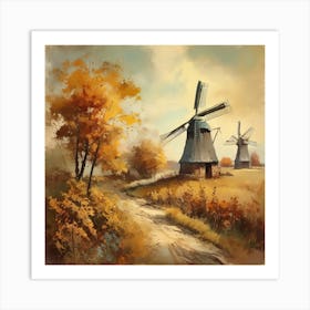 Vintage Oil Painting, Farmhouse Wall Decorations, Vintage Landscape, Printable Wall Art, Vintage Landscape Oil Painting.
2Windmills. Art Print