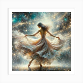 Graceful Dance Wall Print Art A Beautiful Depiction Of A Woman Dancing Under A Starry Night Sky, Perfect For Adding Elegance And Charm To Any Space Art Print