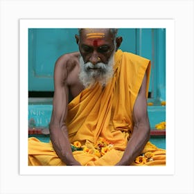 Old Man Praying In A Temple Art Print