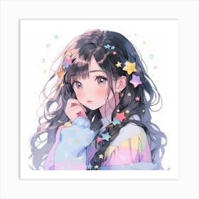 Anime Girl With Stars Art Print