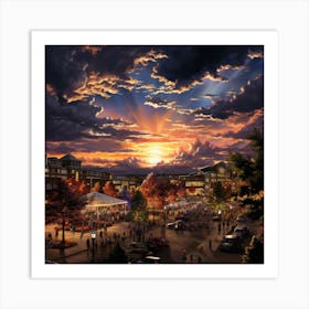 Sunset At The City Square Art Print