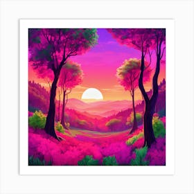 Sunset In A Forest Art Print