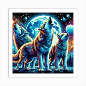 Blue Moon Wolves Art Print