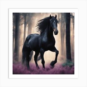 Black Horse In The Forest Art Print