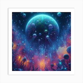 Aliens planet in water Art Print