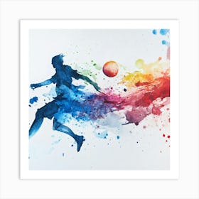 Soccer Player Kicking A Ball Watercolor Illustration Art Print