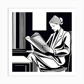 Just a girl who loves to read, Lion cut inspired Black and white Stylized portrait of a Woman reading a book, reading art, book worm, Reading girl, 191 Art Print